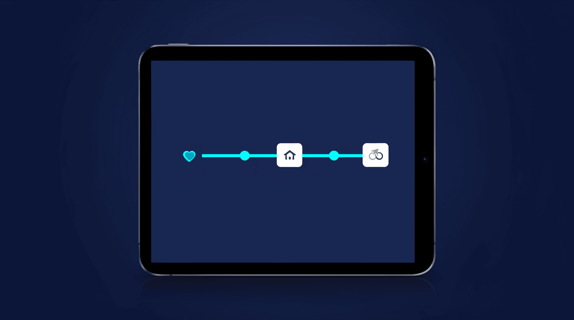 The relationship-timeline builder on a tablet, showing dated milestones from 'we met' to 'we applied' laid out as a consistent chronology.