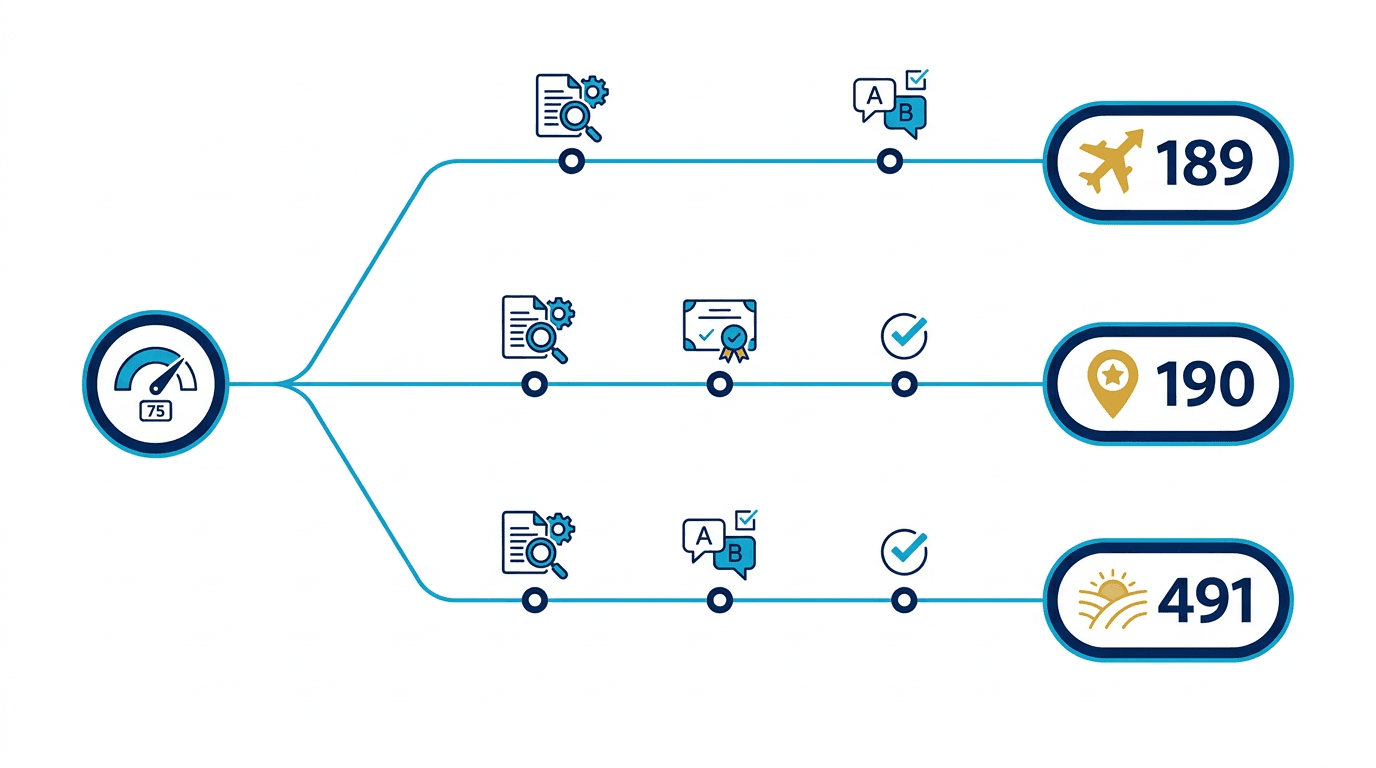An illustrated decision journey from your points score branching into the 189, 190 and 491 pathways.