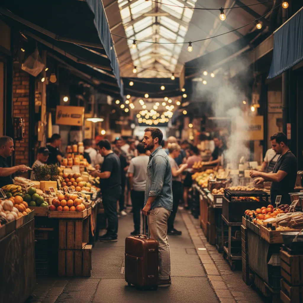 Traveller exploring a vibrant Australian city street market