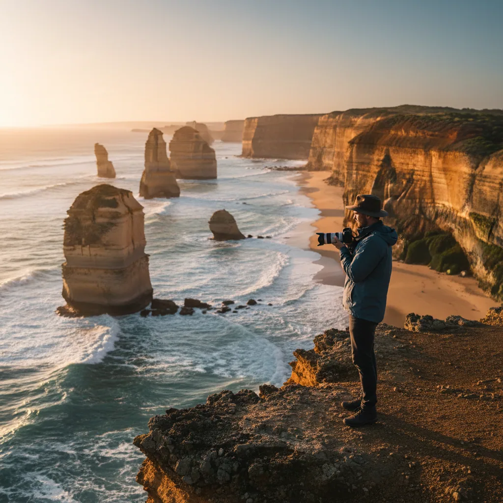 Traveller overlooking a dramatic Australian coastline