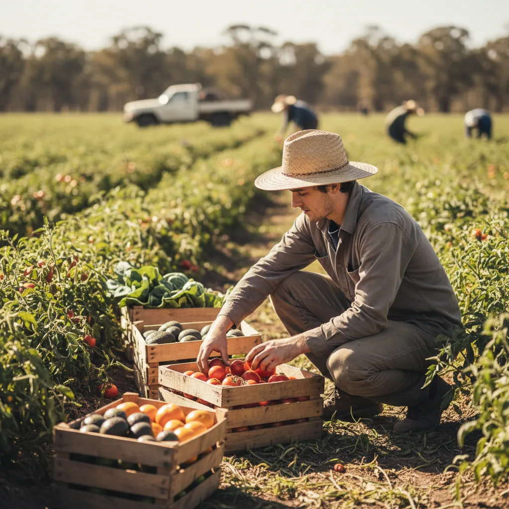 Backpacker harvesting produce on an Australian farm